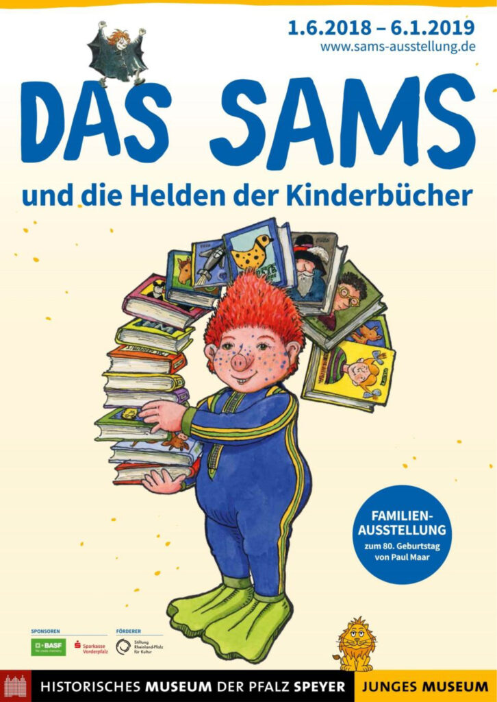 Flyer des Historischen Museums der Pfalz in Speyer zur Ausstellung Das Sams und die Helden der Kinderbücher